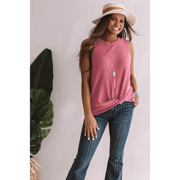Azura Exchange  Red Twist Knot Waffle Knit Tank Top - Picture 6 of 15